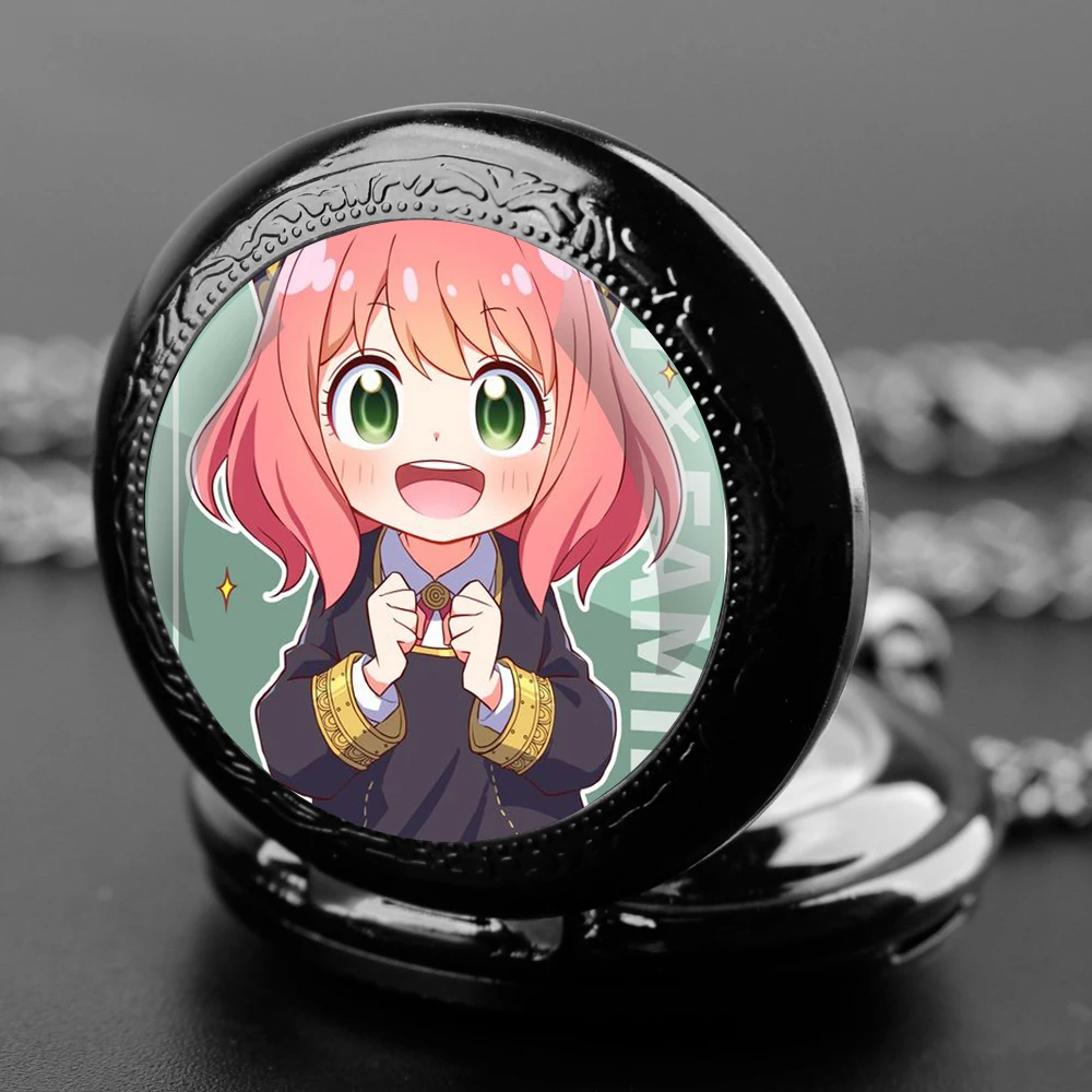 Reloj de bolsillo de cuarzo con diseño de Anime Anya Forger, conjunto de regalo con cadena duradera y cara de números árabes, regalo atemporal para niña