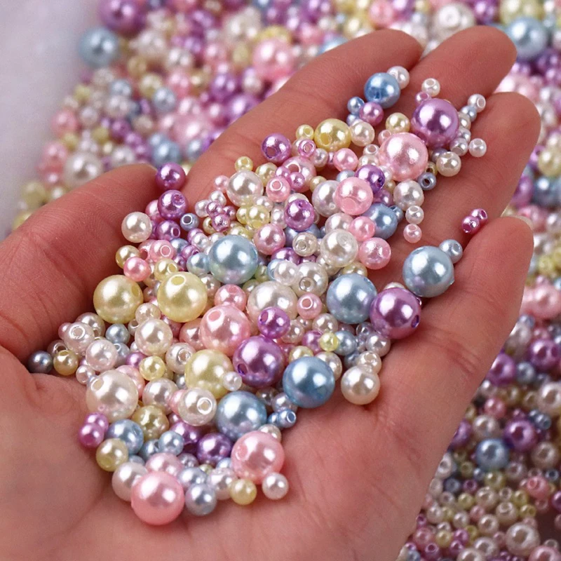 About 150pcs 3-8mm Mixed Beads Colorful Imitation Pearls Plastic Beads for DIY Bracelet Necklace Jewelry Making Accessories