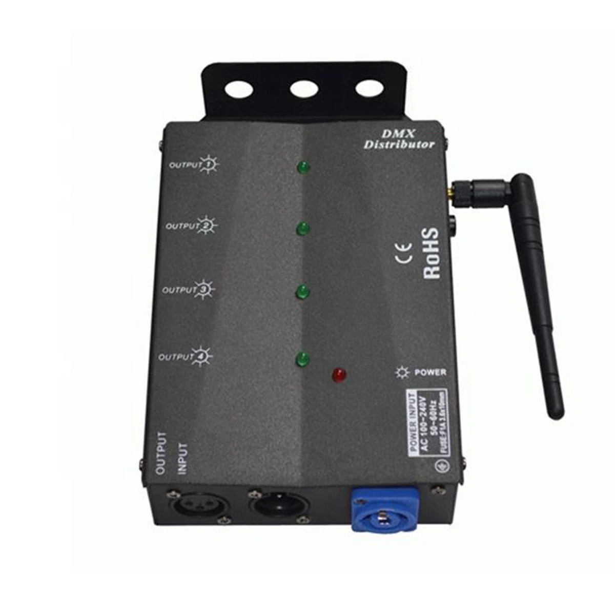 4 Way Wireless Separate DMX Splitter Distributor Booster DMX512/1990 Signal Data 1 Input 4 Output Side Installed Powercon In