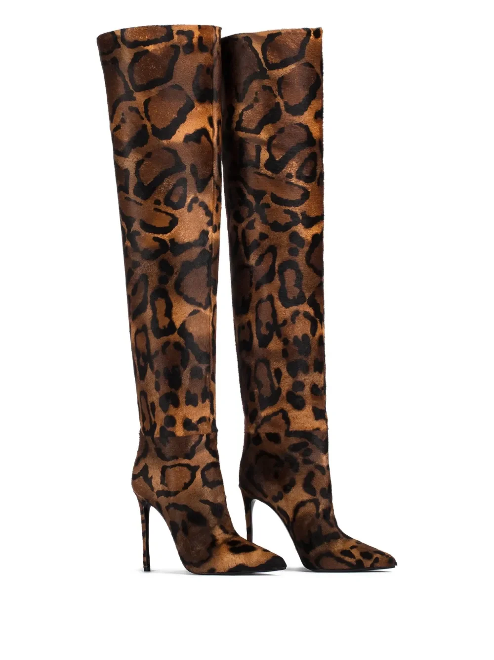 Fashion Leopard Print Knee‑High Boots Pointed Toe Stiletto High Heel Slip‑on Long Boots for Daily Wear