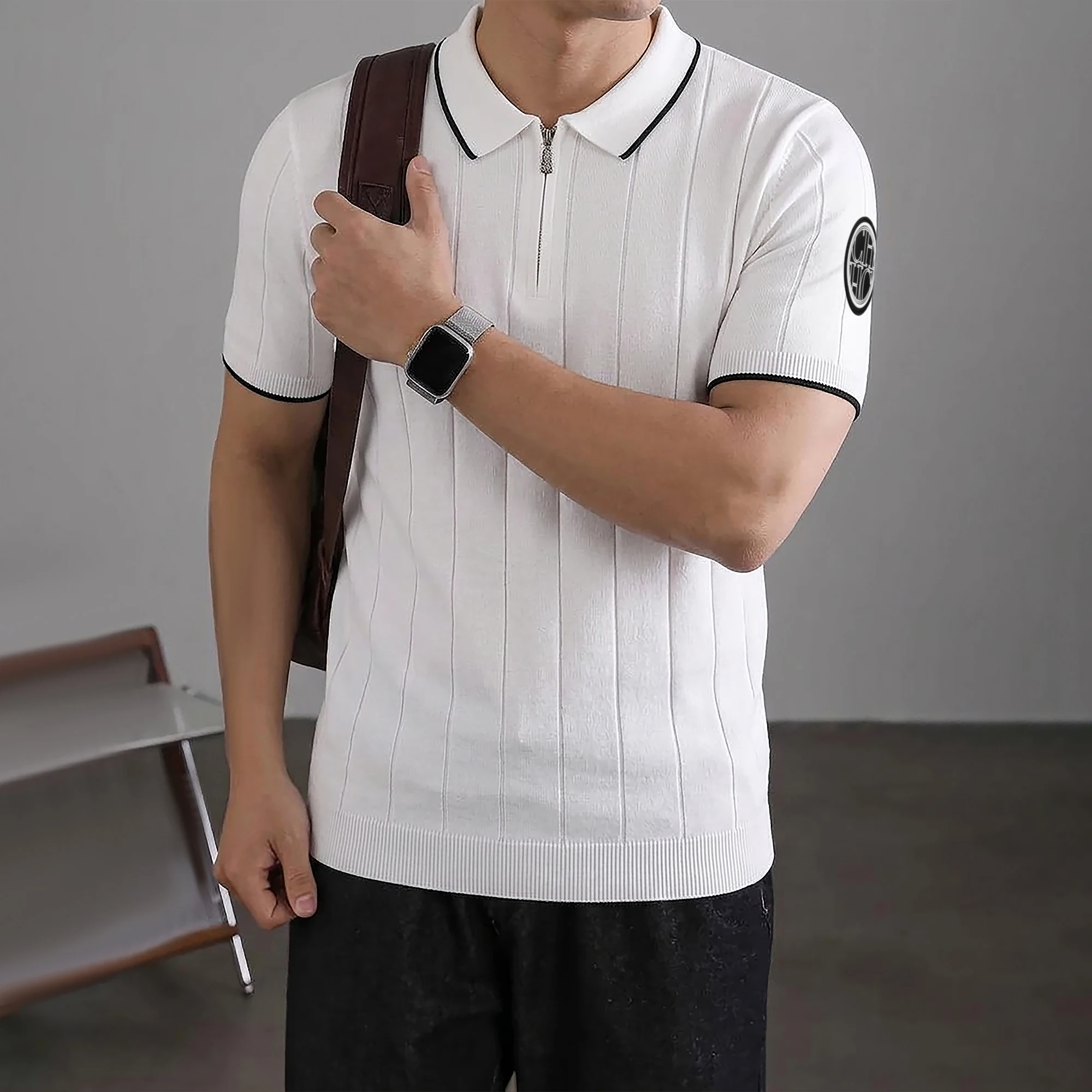 Polo para Hombre CHCH, Nuevo Diseño de Verano con Media Cremallera, Polo Clásico de Manga Corta para Hombre, Diseño con Insignia, para el Trabajo y el Tiempo Libre