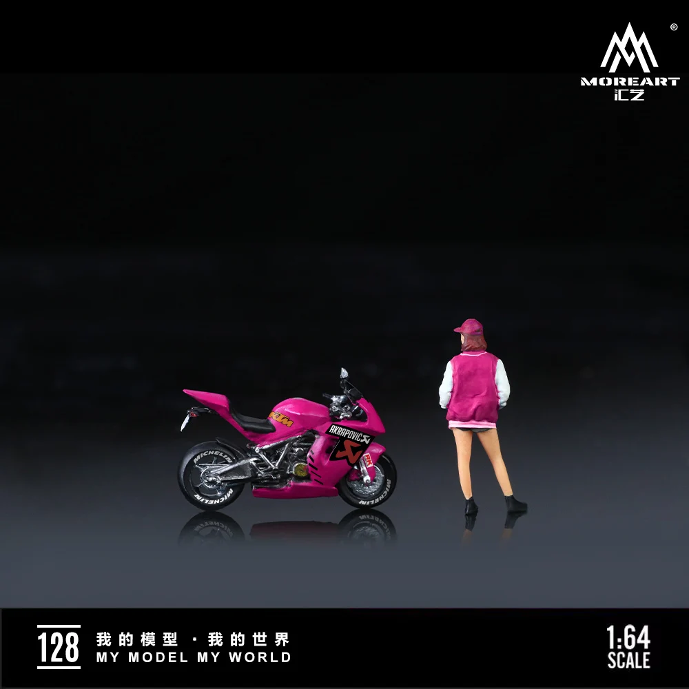 **pre-sale**MoreArt 1/64 KTM1190 Rose pink painted motorcycle Pretty Girl resin action figure set