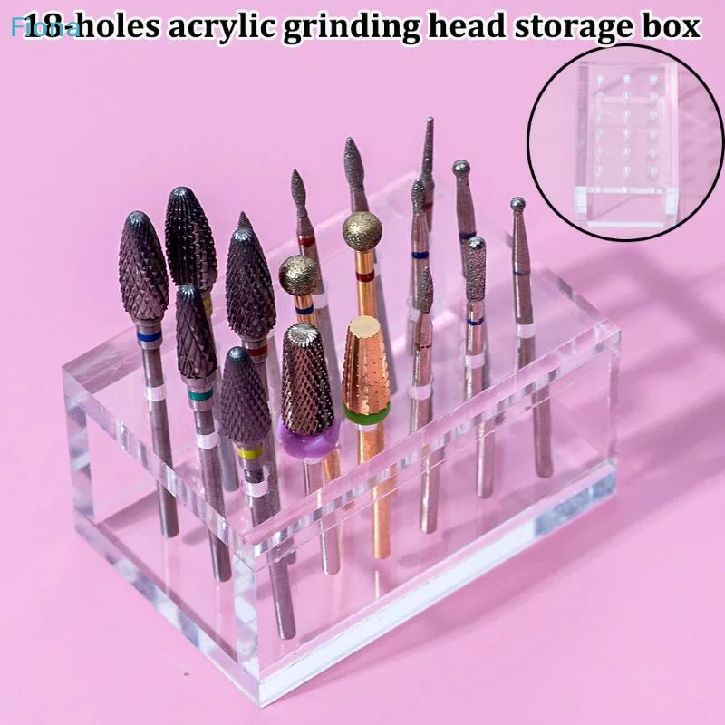 ✔18 Hole Acrylic Nail Drill Bits Holder Polishing Head Storage Board Nail Grind Head Organizer Empty Container Manicure Tool