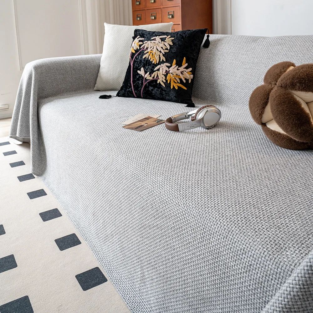 Cotton Linen Sofa Cover Woven Style Non-slip Sofa Cushion for Living Room All Seasons Universal Couch Slipcover Solid Color