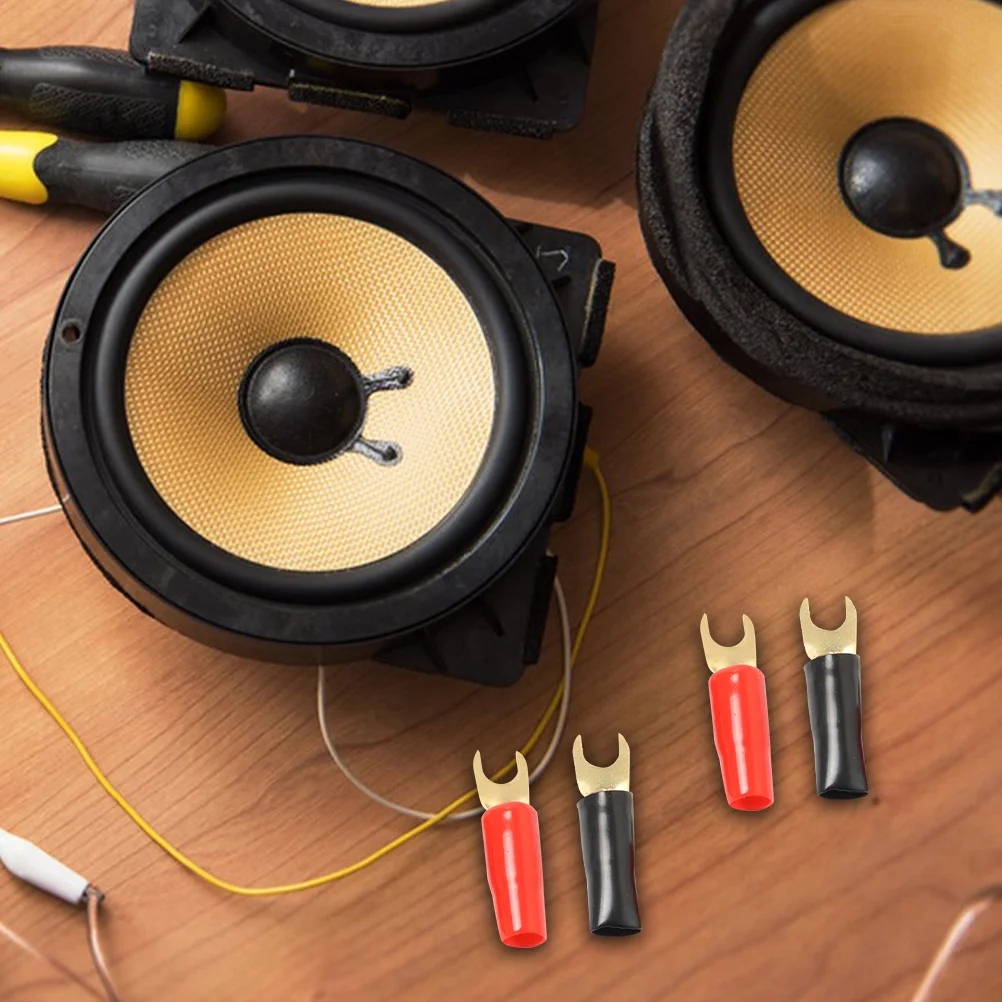 

5Pairs Speaker Wire Connectors Gold Plated Copper 8 Gauge Crimp Fork Terminals Red Black Audio Cable Spade Connectors