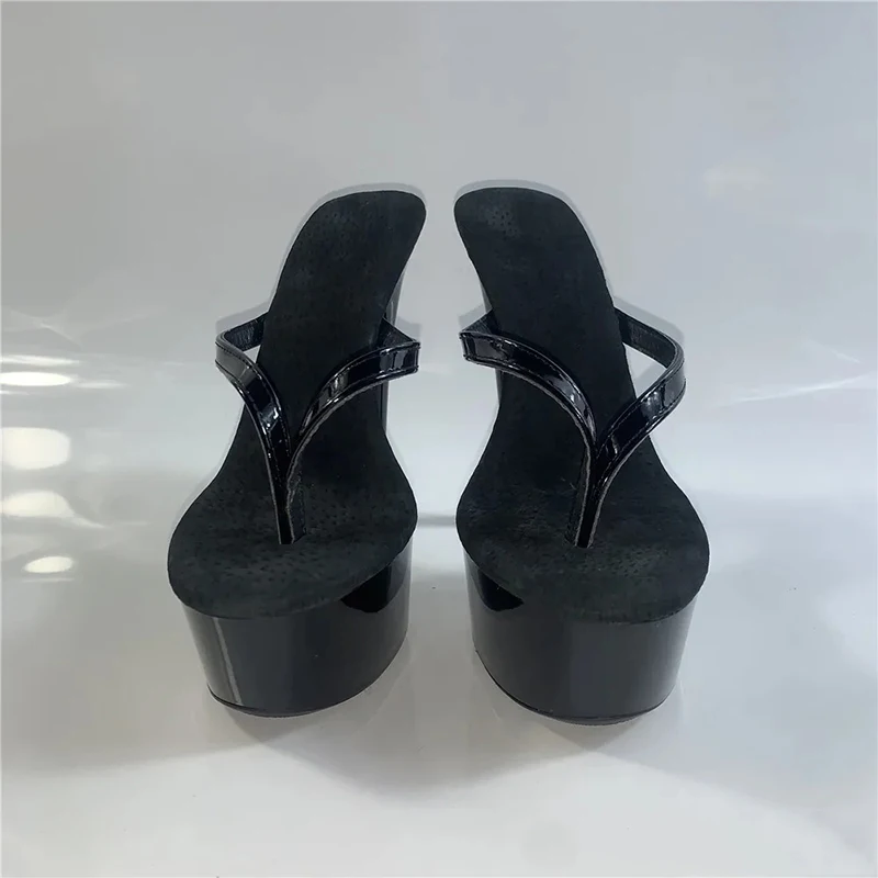 Stylish black 15cm princess flip-flops, sexy nightclub heels, 6-inch stilettos, summer