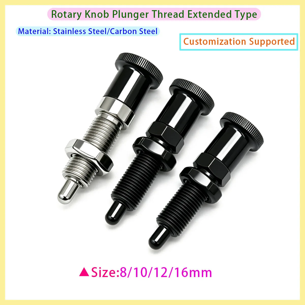 Extended Thread Knob Spring Index Plunger ZAR11 ZAR12, Spring Locating Detent Pin PXKL SXPKL Metric Size 8 10 12 16