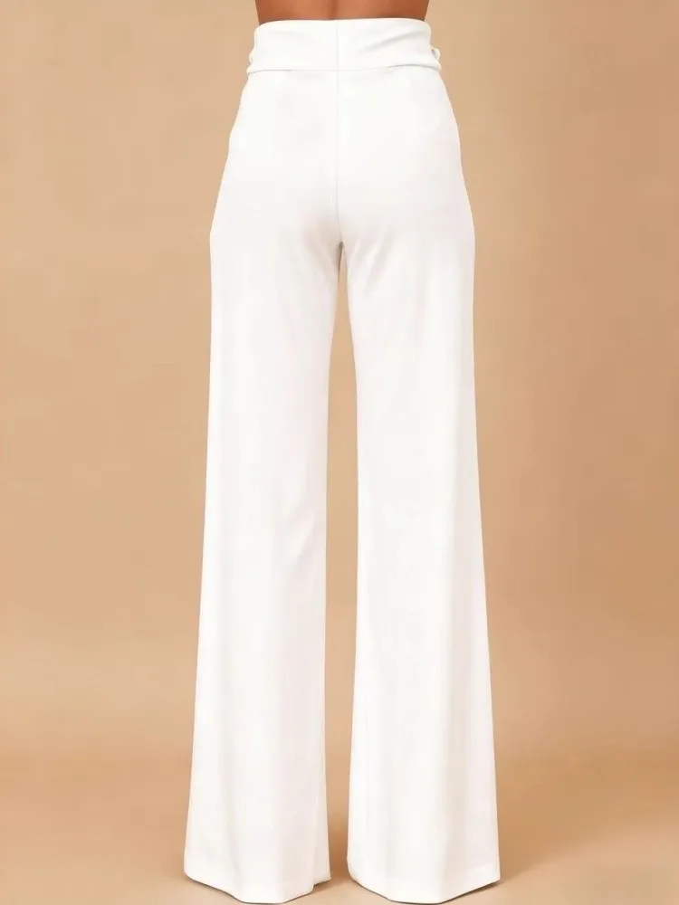 여성용 하이웨이스트 와이드 레그 팬츠 반짝이는 푸시아 스트레이트 팬츠 롱 팔라조 캐주얼 트렌디 바지 2026 봄 가을 신상