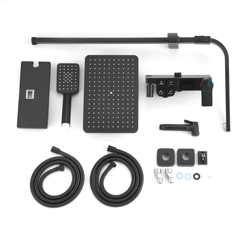 Shower Black Copper All Household Bathroom  Set Temperature Digital Display Rotating Lifting Pressure s