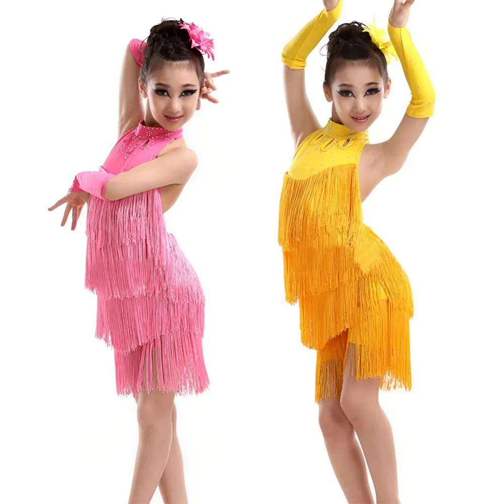 Bambini ragazze vestito da ballo Salsa latina abiti Cha Cha Cha vestito bambini Tango gonna Dancewear costumi nappa vestito da ballo