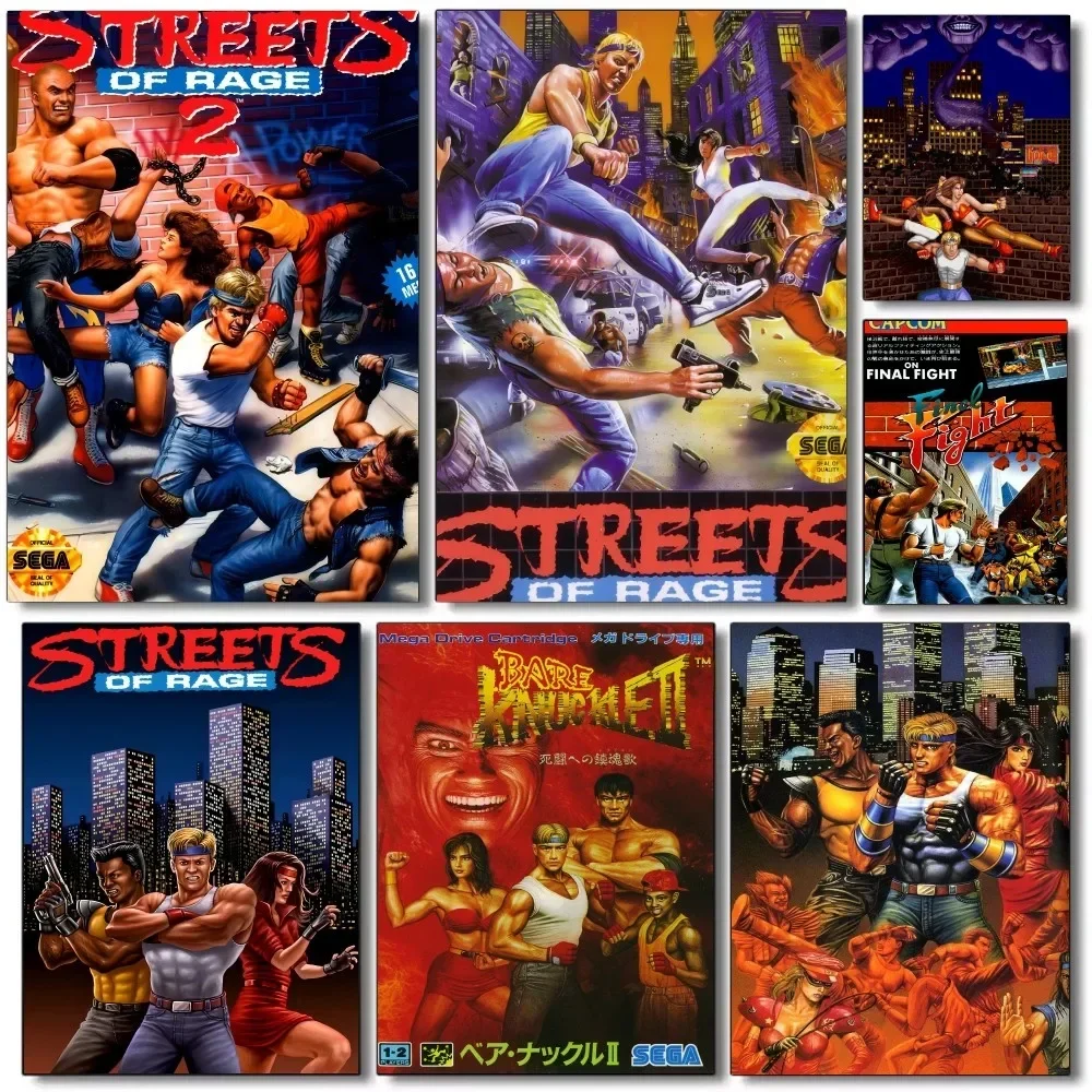 1pc A-Arcade Fighting Video Game Golden AxStreets Of Rage Poster Self-adhesive Art Waterproof Paper Sticker Wall Decor