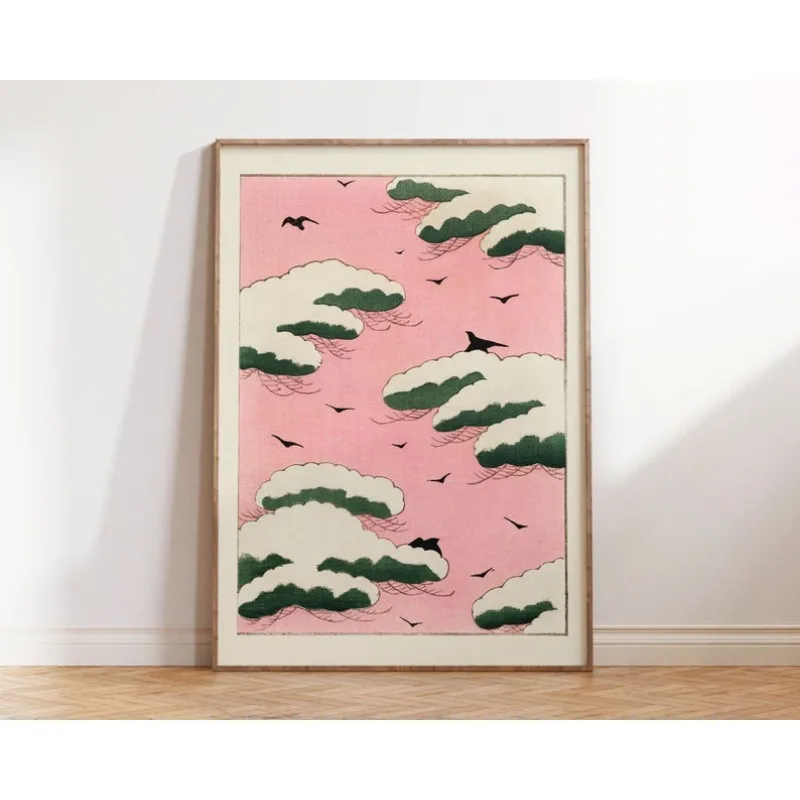 

2D/Flat Frameless Pink Japanese Wall Art, Retro Vintage Poster, Famous Art Prints, Bathroom Decor Wall Art, Bedroom Wall Decor