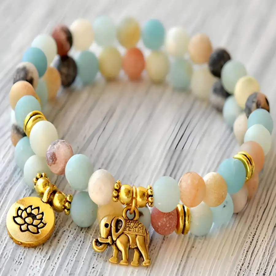 

2pcs 6mm Matte Amazoniteite Beads elephant Pendant Mala Bracelet Nirvana Jewelry Gemstone Bead Buddha Prayer Sacred Bodhi