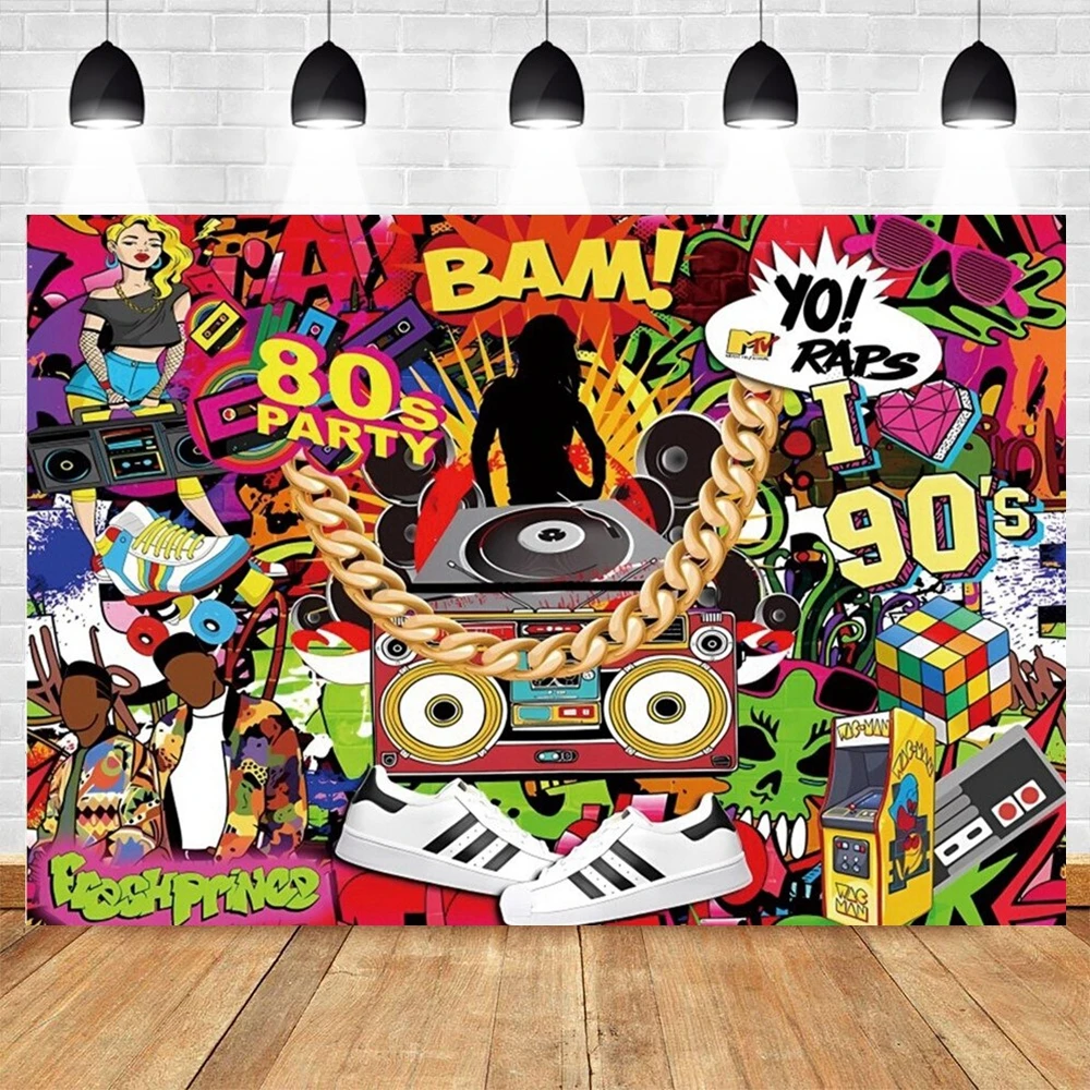 Back to The 90s Backdrop Retro Hip Hop Party Decorations Banner Background for Photography Graffiti Wall Photo Photoshoot Props