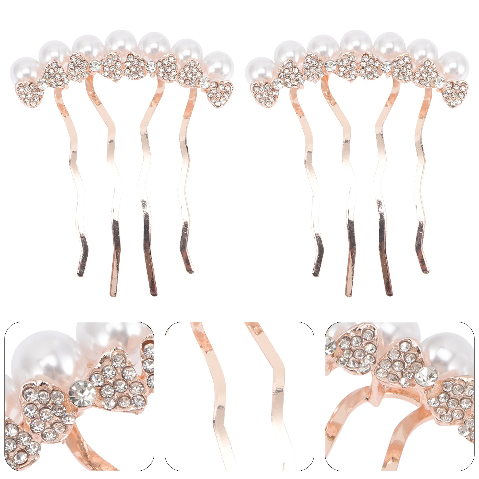 

2Pcs Bridal Pearl Side Comb Clip Wedding Hair Jewelry Rhinestone Hairpin Elegant Lightweight Hair Accessory for Special