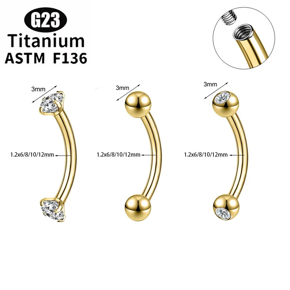 1/10/50pc ASTM-F136 Titanium Piercings Eyebrow Internal thread Eyebrow Piercings Body Jewelry For Women zircon Earring Wholesale
