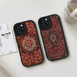 Persian Carpet Floral Pattern Phone Case Black For IPhone 11 14 13 12 Pro Max Mini Xs X Xr 7 8 Plus SE2020 Leather Texture Coque