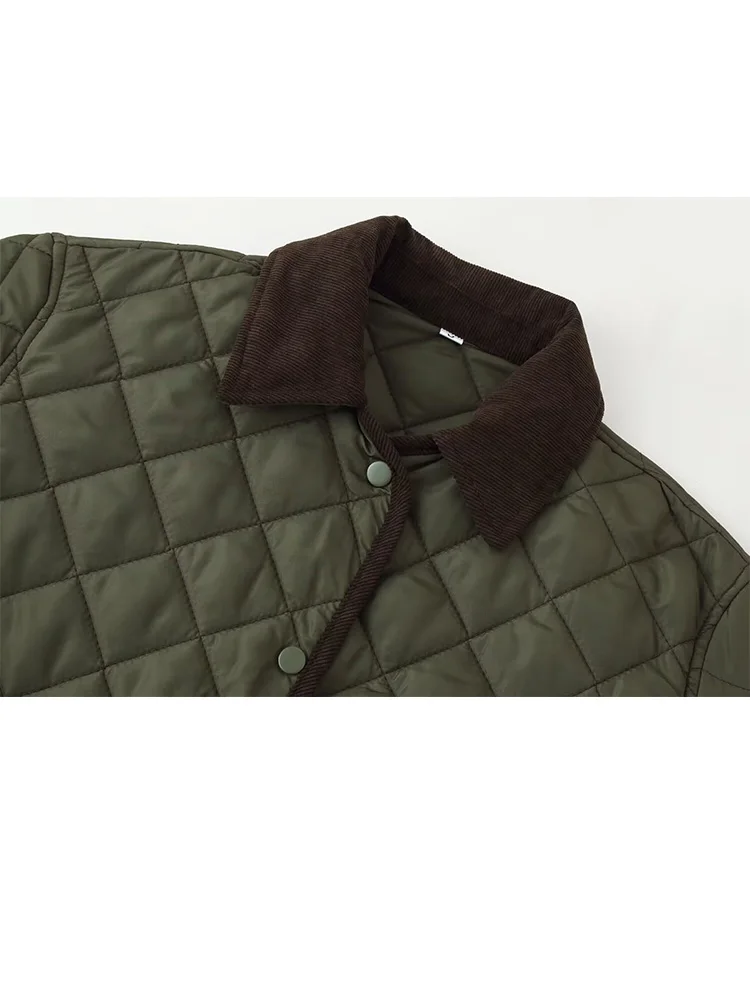 HH امرأة بدوره إلى أسفل طوق Argyle معطف المرأة الشتاء جيوب فضفاضة تزيين شارع العليا خارج كم طويل معطف واحد الصدر #1