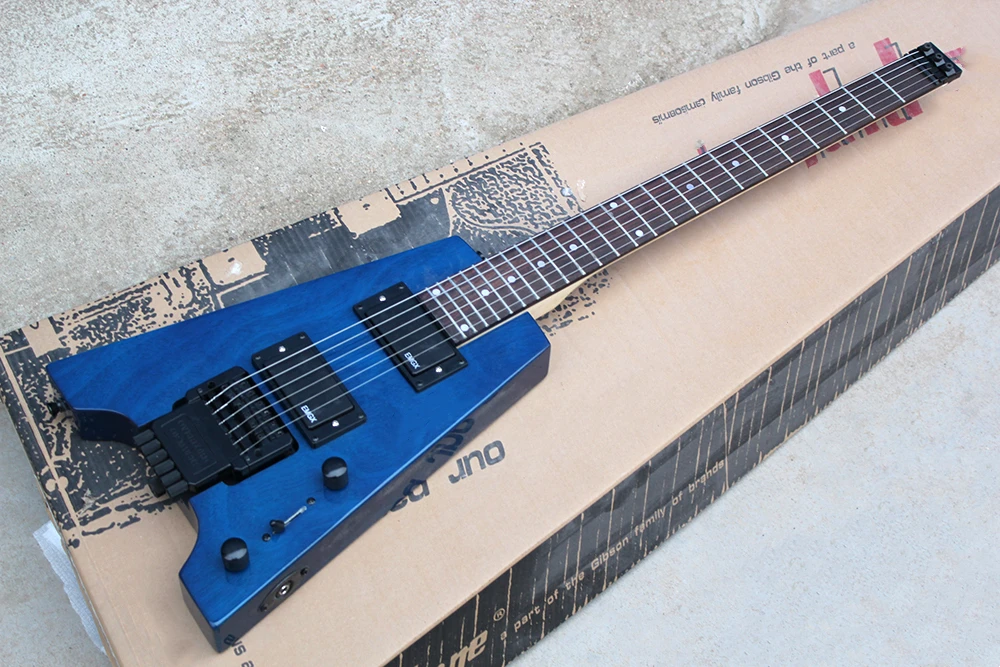 Flyoung 6 Strings Blue Headless Electric Guitar with 24 Frets,Offer Customize