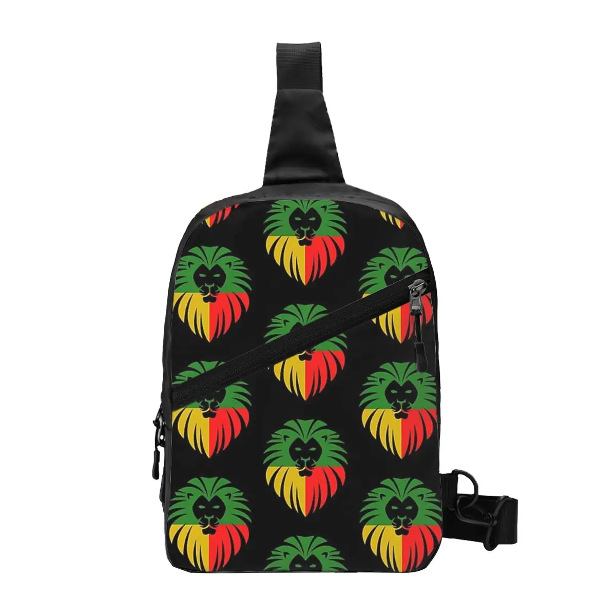 Rasta Lion Stripe Chest Bag Men Sling Crossbody Backpack Chest Bag Traveling Hiking Daypack Shoulder Bag