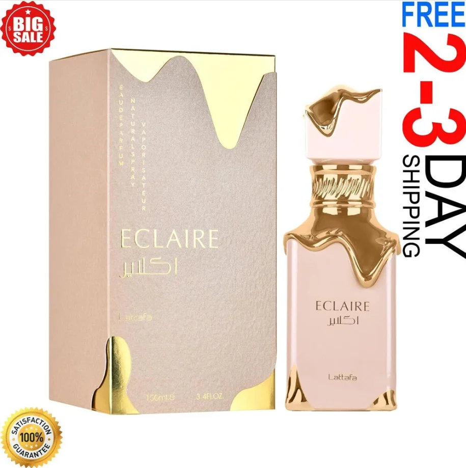 Lattafa Eclaire -100ml / 3,4 oz Vainilla, Caramelo, Floral - Eau De Parfum Fragancia Duradera para Unisex Sellado NUEVO RELÓGIO