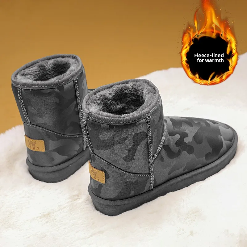 

Men's Winter Snow Boots Fleece Lined Thickened Warmth Proof Large Cotton Shoes Leather Fur Integrated Waterproof Non Slip Nor...