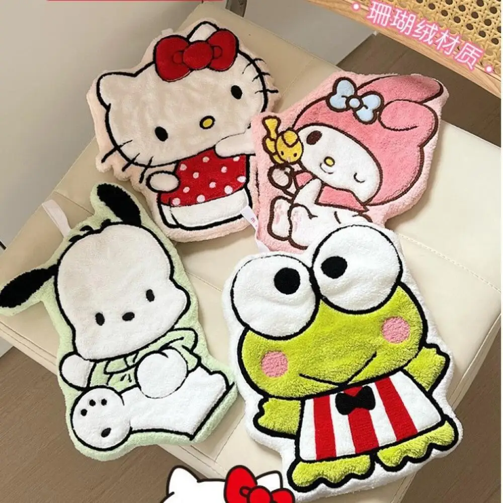 

Sanrio Hello Kitty, милое мультяшное полотенце для рук, двухслойное толстое впитывающее подвесное полотенце из кораллового флиса для дома и путешествий