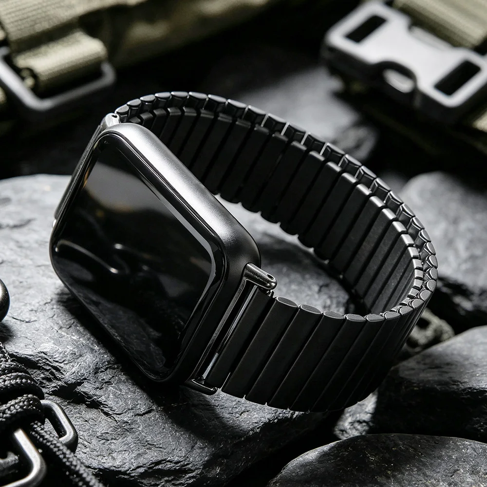 YunStrap Elastic Bamboo Stainless Steel Strap for Xiaomi Band Mi 8Pro 9Pro 10Pro Bracelet Redmi Watch 4/5/6 Breathable Wristband