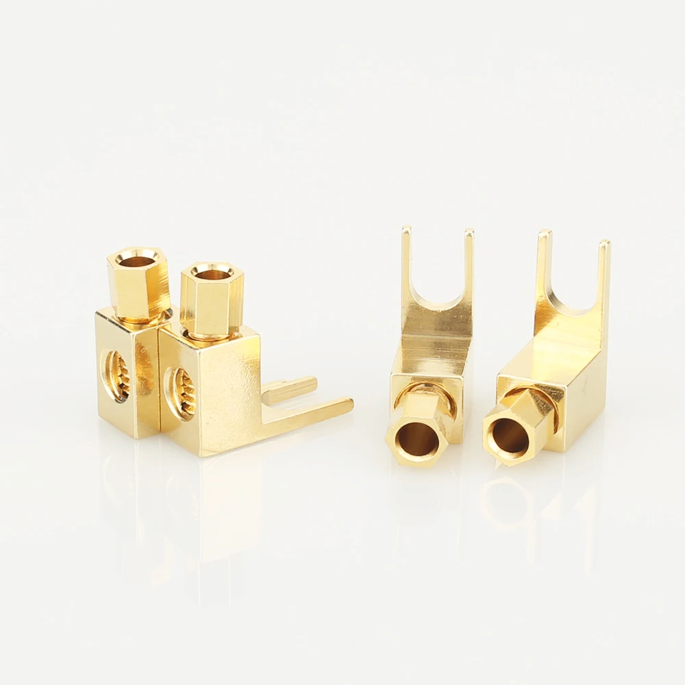 4pcs Hi-Fi Gold Plated Spade Fork Banana Plug Right Angle Y Connector For Mcintosh Fisher Eico Adapter