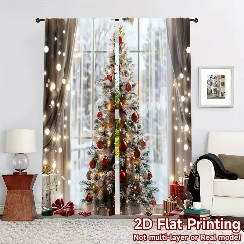 Realistic Christmas Tree Window Curtain Backdrop for Holiday Home Decor Seasonal Photo Booth Background