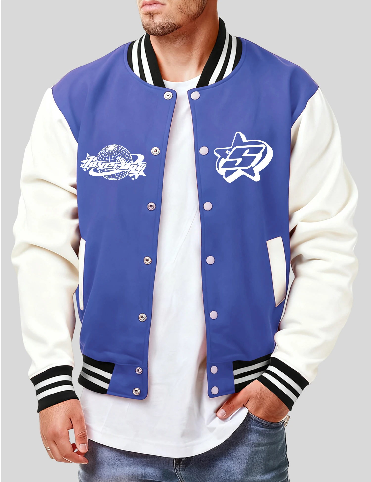 

Surrounding The Earth With The S Print Men Baseball Jersey Trendy Loose Clothes Casual Fleece Coat Unisex Autumn Fashion Top