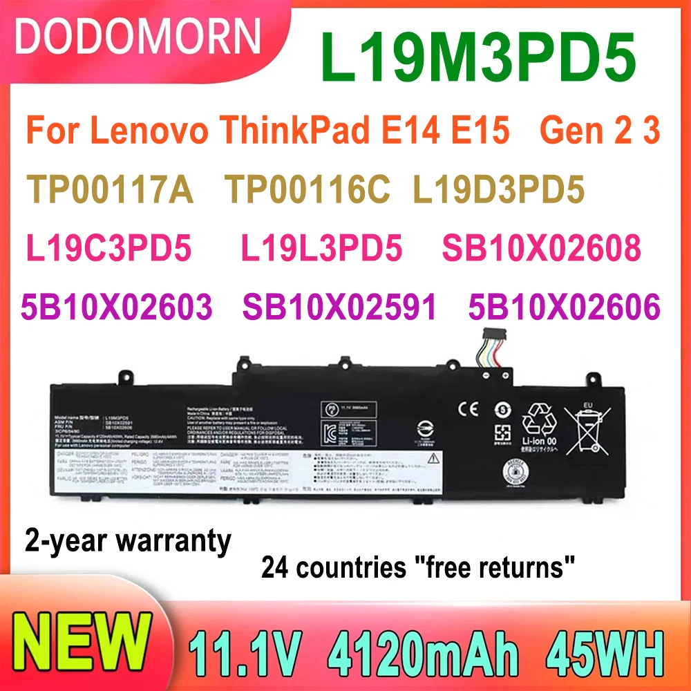 

Аккумулятор DODOMORN L19M3PD5 для ноутбука Lenovo ThinkPad E14 E15 Gen 2 3 TP00117A TP00116C L19D3PD5 L19L3PD5 SB10X02608 5B10X02594