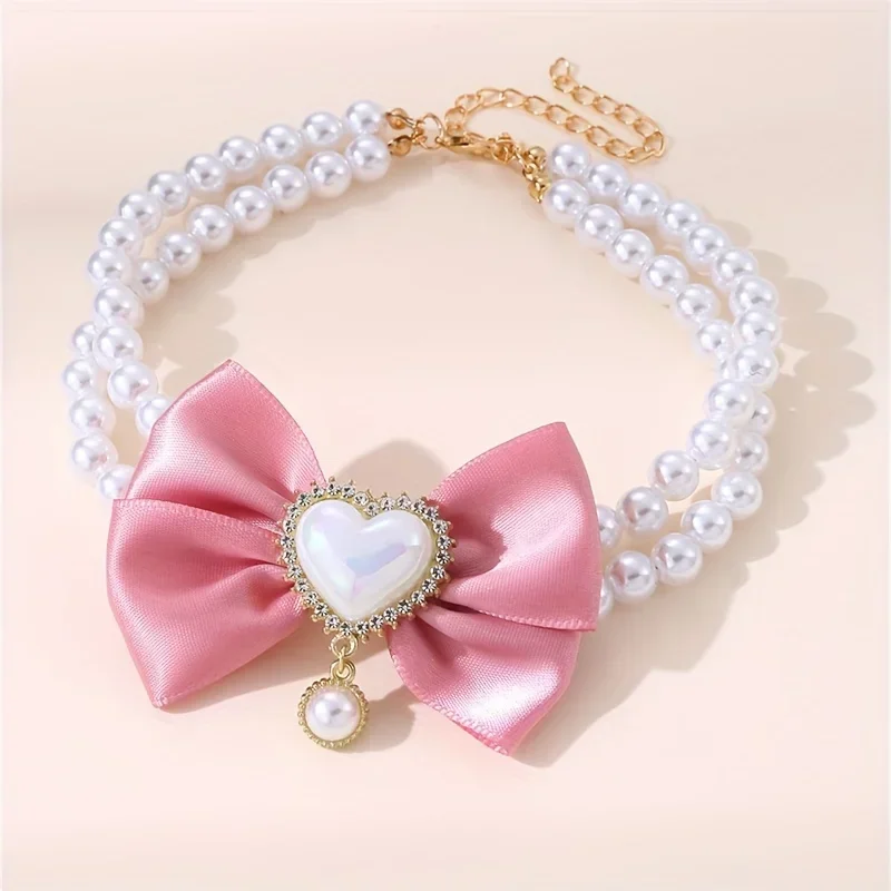 

1PC Double Layer Pet Collar with Heart Drop Pendant,ABS Material,Adjustable Bowknot Design,Suitable Small to Medium Dogs Cats
