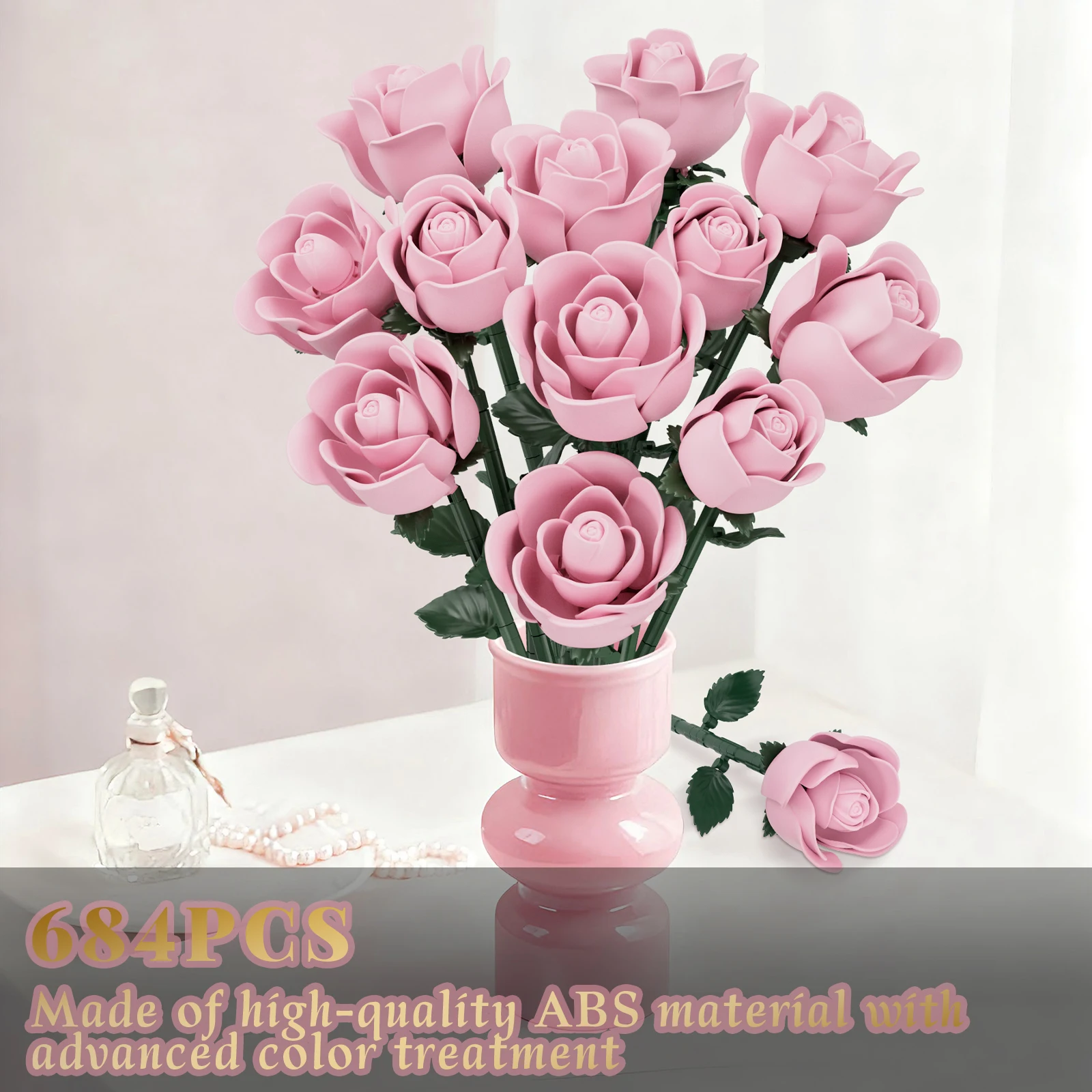 

Romantic Rose Flower Building Blocks Set Pink Roses Flowers Toys for Adults, Plant Desk Decoration Bricks Gifts for Girls 684PCS