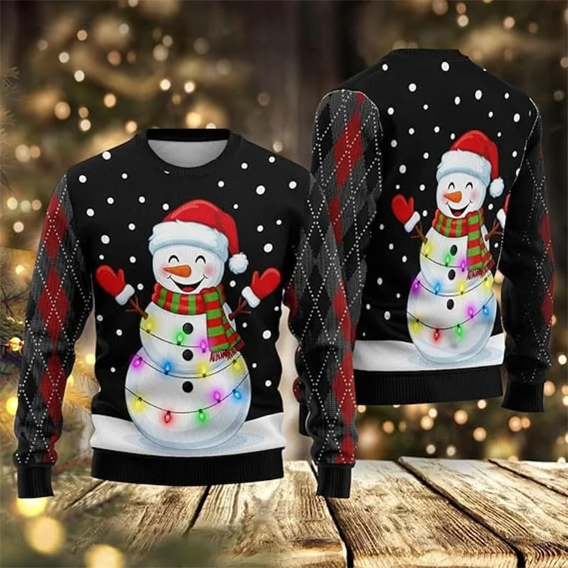 Jingle My Bells Ugly Christmas Sweater For Men Beer Party Print Santa Claus Pullover Sweatshirt Snowman Alpaca Pattern Sweater
