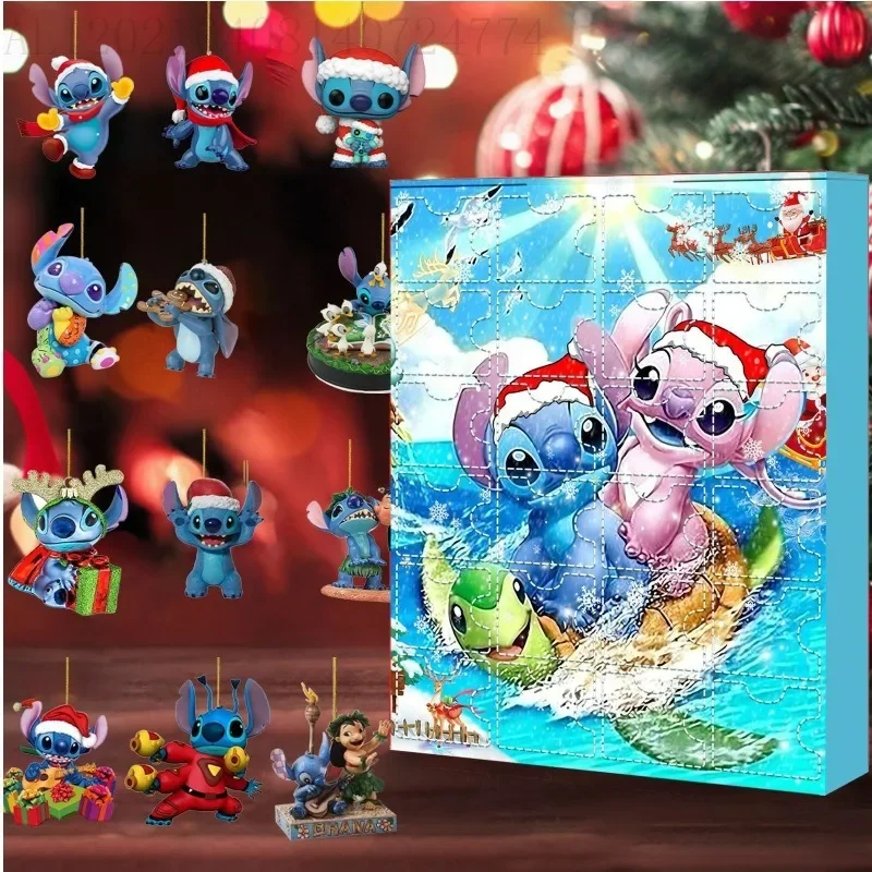 24 Uds. Colgante de decoración de árbol de Navidad de punto de dibujos animados de Disney, regalo de Lilo y Stitch, conjunto de calendario de Adviento de Navidad, regalo de Navidad