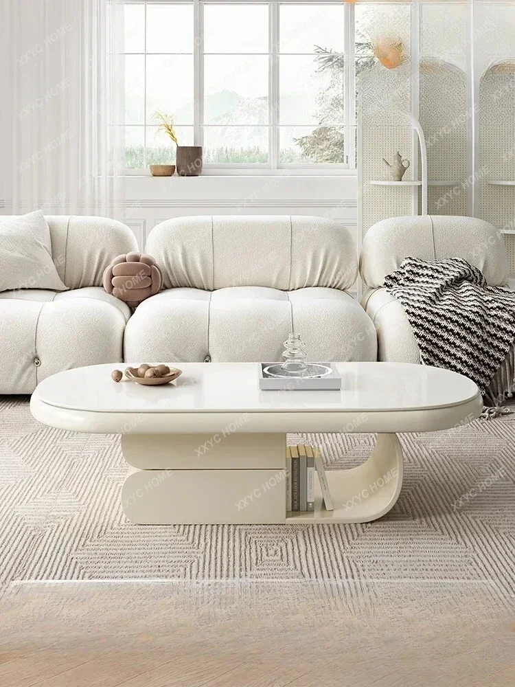 Cream style  coffee table creative rock slab light luxury modern simplicity high sense milk yellow new coffee table