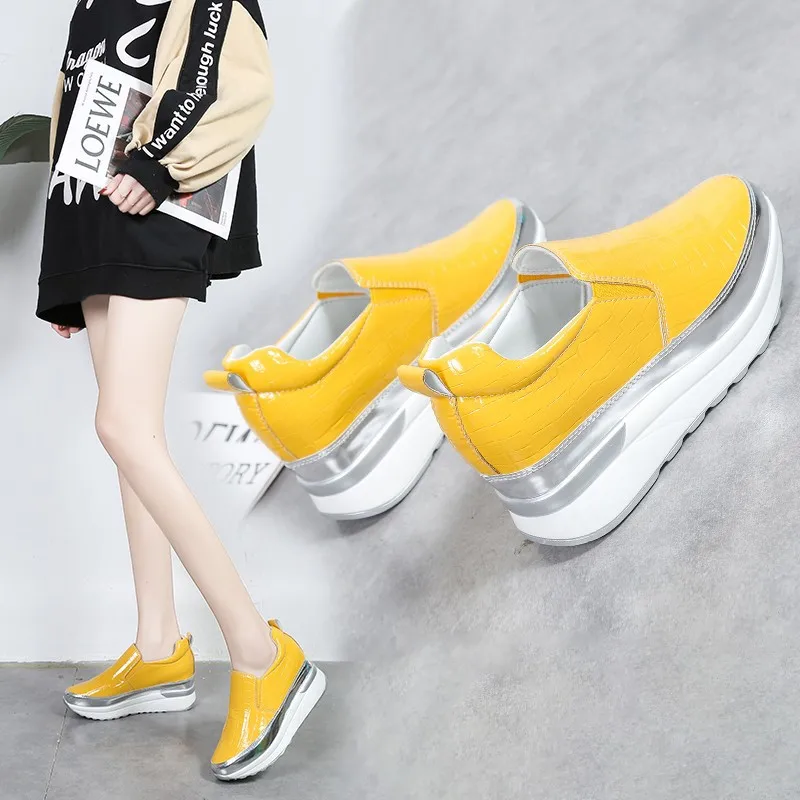 2024 Patent Leather Chunky Platform Sneakers Women Autumn Hidden Heels Sport Shoes Woman Plus Size 43 Thick Bottom Loafers Shoes