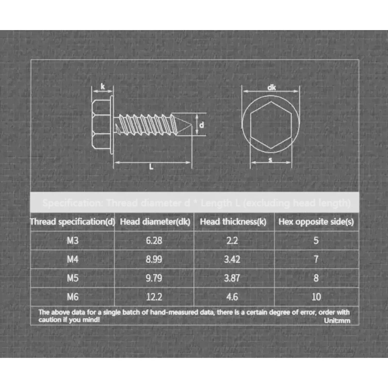 1-10 pieces: 304 stainless steel self-tapping screws (M3-M10) – Phillips hex, hexagonal flange, cross head; wood nails.