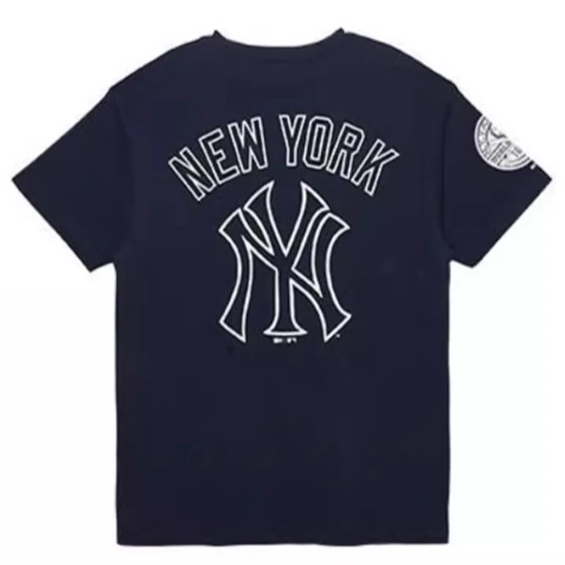 تي شيرت New Era Mlb مطبوع عليه حروف برقبة دائرية وأكمام قصيرة، نفس النمط للرجال والنساء، أزرق