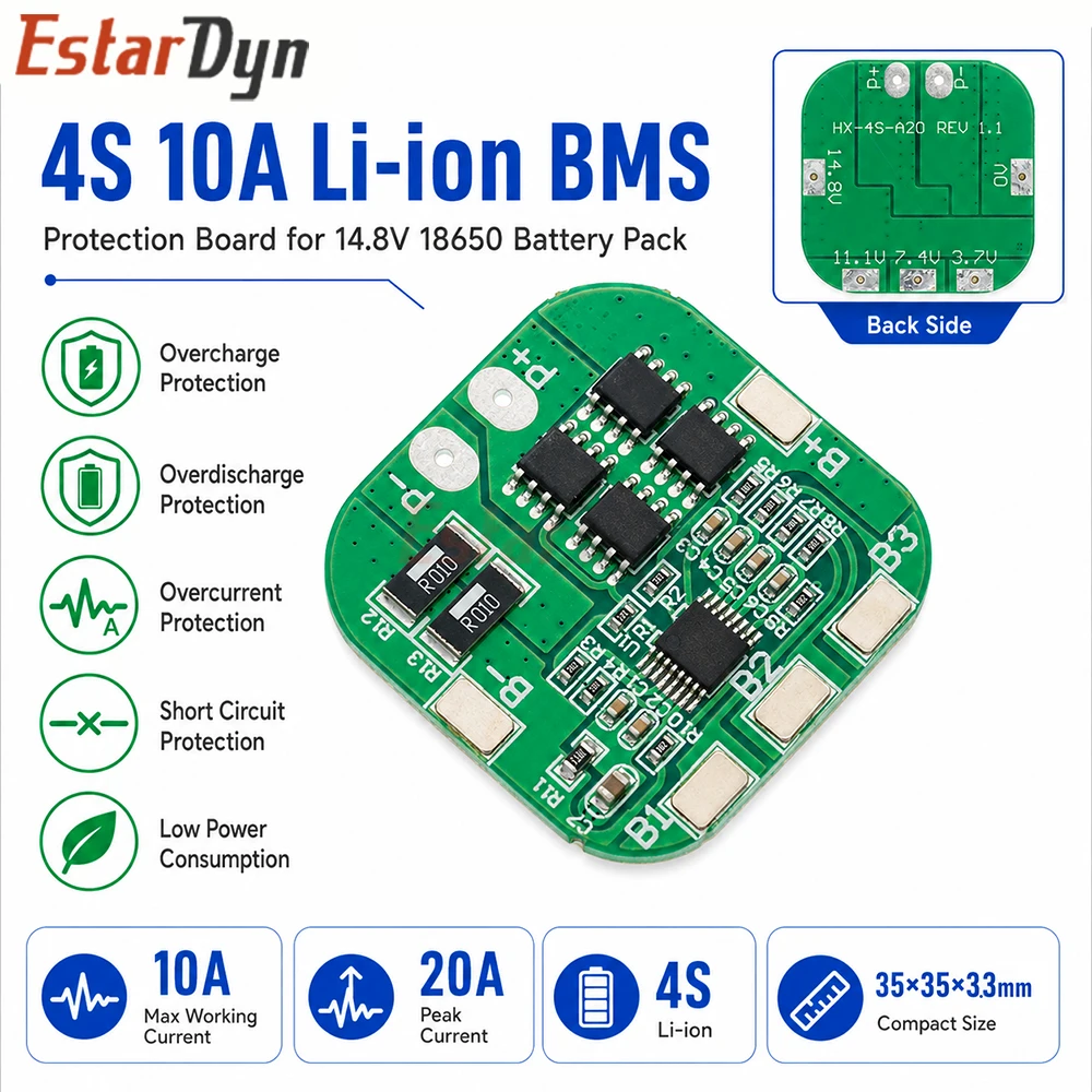 Estardyn 4S 14.8V 16.8V 20A Peak Li-ion BMS PCM Protection Board for 18650 LiCoO2 LiMn2O4 Battery Pack