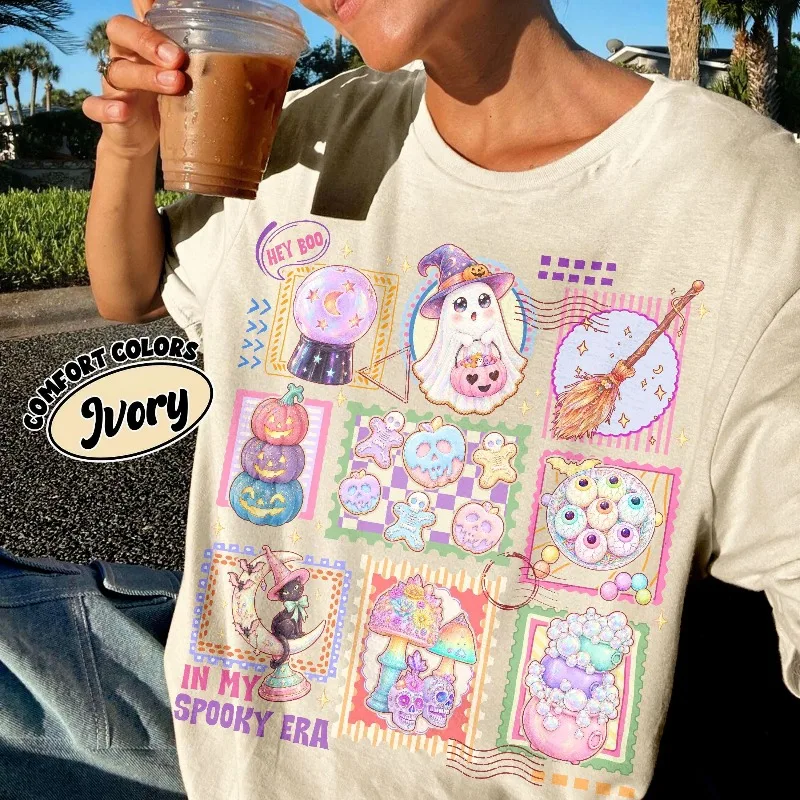 Autumn New Base Shirt Unisex T-shirt Preppy In My Spooky Era Shirt, Vibrant Sugar Cookie Halloween Tee