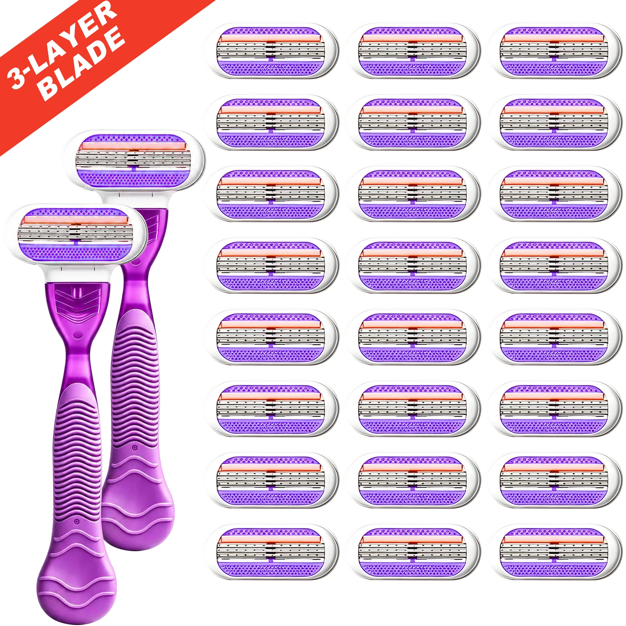 3-Blade Women's Manual Shaving Razor Ultra Sharp Anti-Irritation Smooth for Legs Underarms Bikini Line Ladies Body Shaver