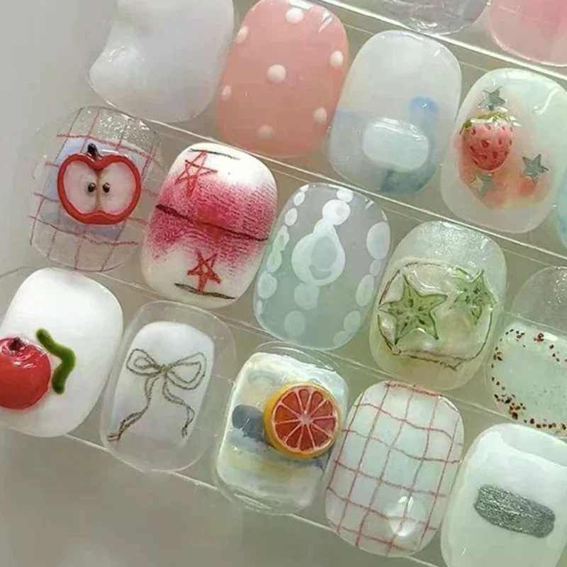 Molde de silicona para uñas, molde para decoración de uñas curvo con forma de fruta, fresa y naranja, decoraciones artísticas para uñas transparentes 3D DIY