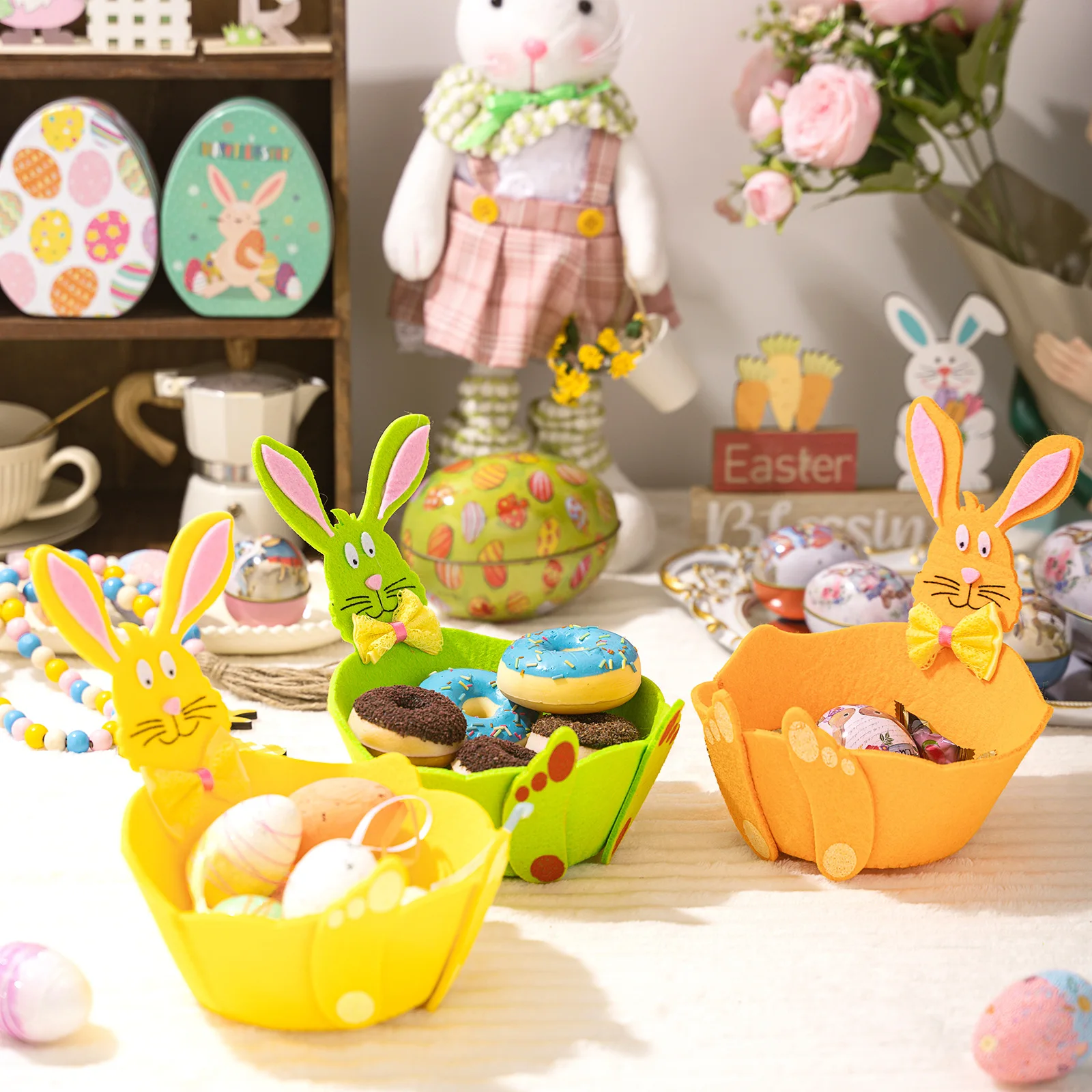 

Cute Bunny Ear Candy Bag Portable Gift Wrapping Pouch Festive Rabbit Storage Basket Aesthetic Easter Party Celebration Bag