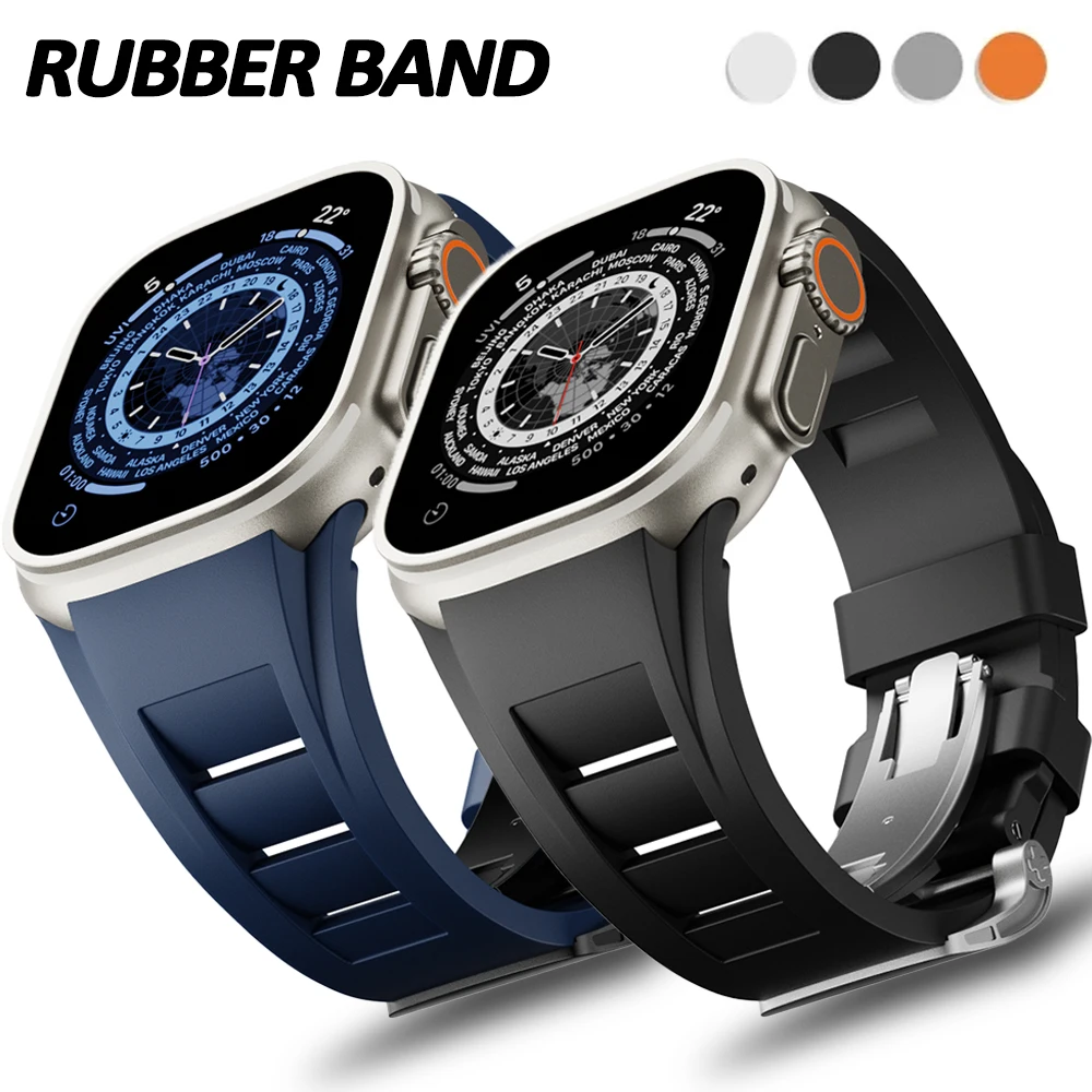 

Роскошный мужской силиконовый ремешок для Apple Watch Ultra 2/1 49 мм 46 мм 44 мм 45 мм Спортивный браслет Correa для iWatch 10 9 8 7 6 5 4 SE Ремешок
