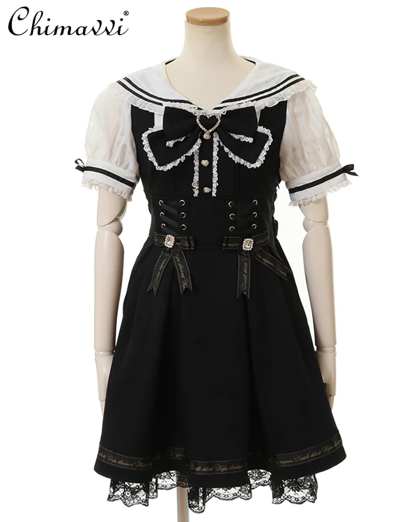 

Japanese Liz Sailor Collar Turn-down Collar Bandage Lolita Dresses New Summer Girl's Mine Mass-Produced Sweet Bow Kawaii Dress