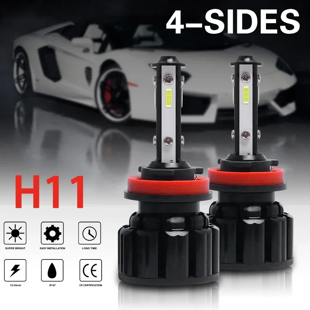 

6500K h8 h9 h11 LED Headlight Bulbs 52w H4 H7 H11 H13 LED Car Headlights 4 Side Lights 5202 9007 HB3 9006 COB Bulb Fog Light