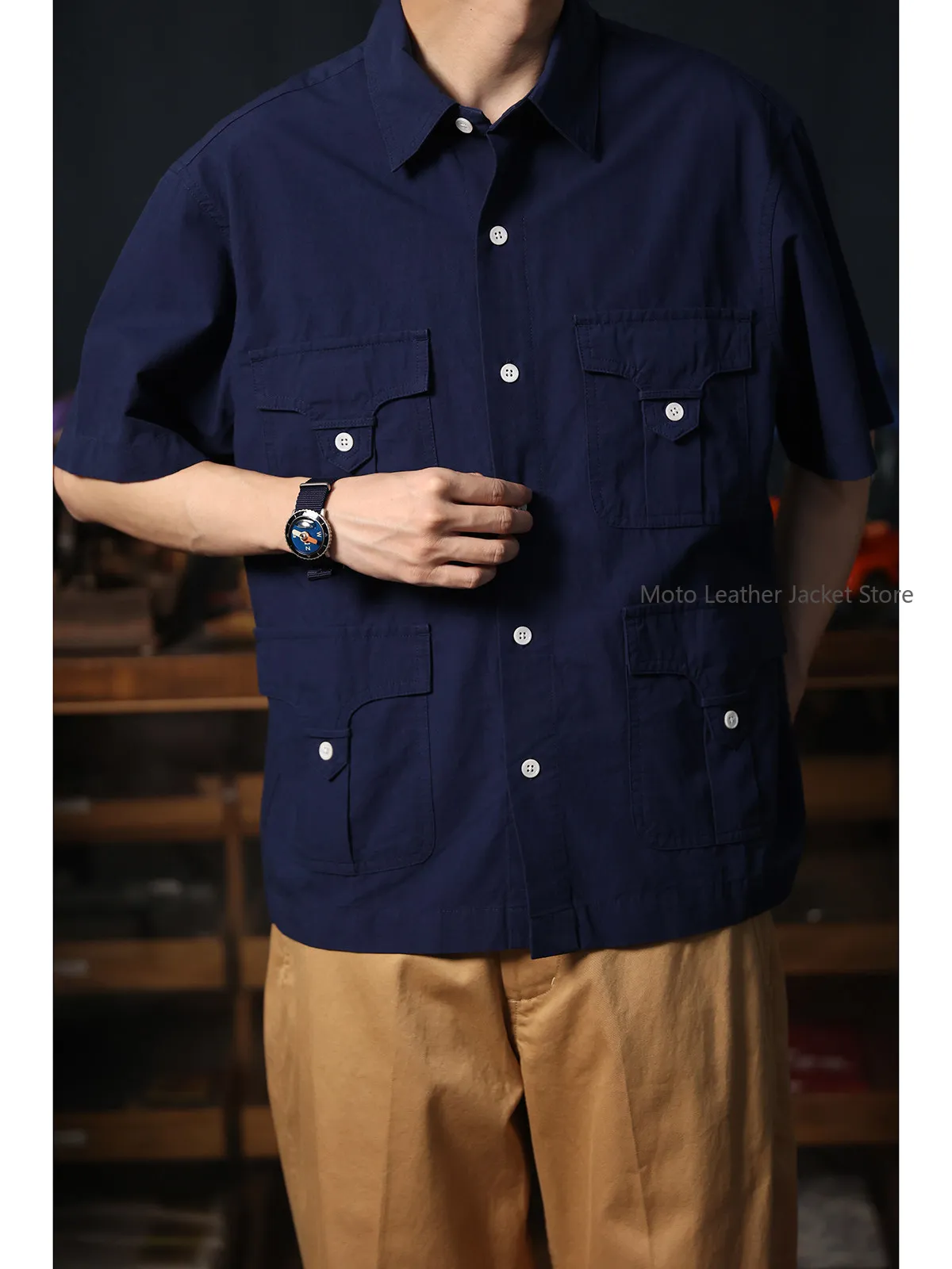 

Secondorder SS24 Safari Shirt Vintage Cotton Linen British Hunting Style 4-Pocket Short Sleeve Shirt