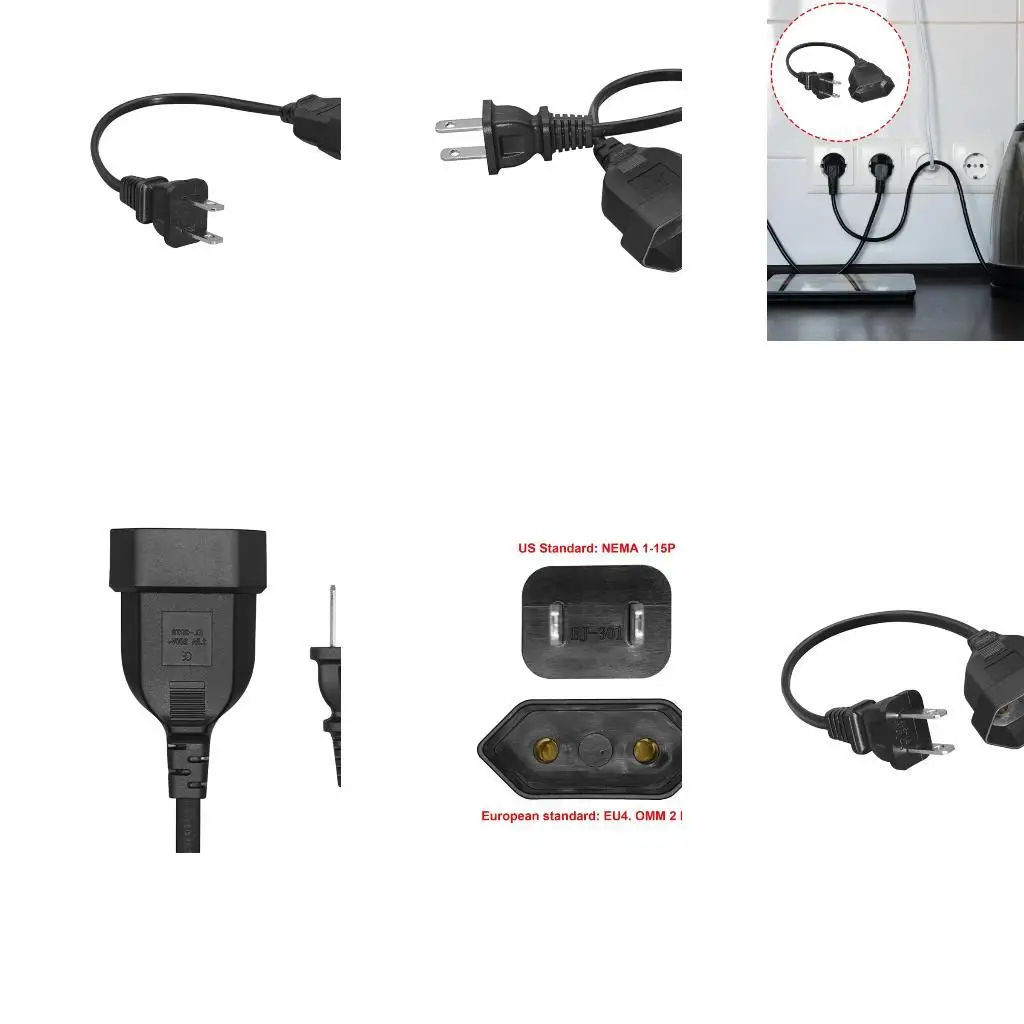

R9UF US EU Plugs Converters Cord Male to European Female Socket Adapter Cable